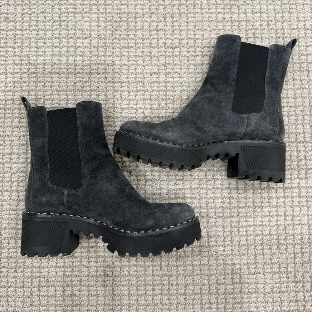 Vince Camuto Charcoal Suede Lug Ankle Booties